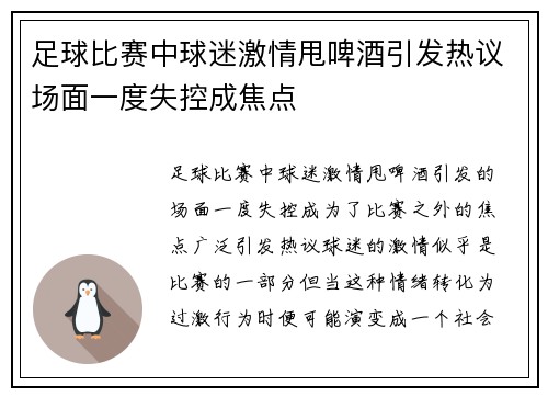 足球比赛中球迷激情甩啤酒引发热议场面一度失控成焦点